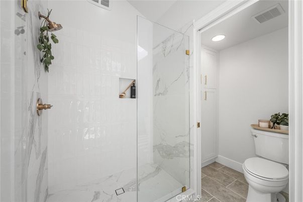 Bathroom, Glass Shower, Interior, Marble Walls, Recessed Lighting