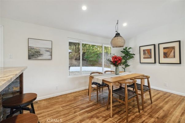 Dining room, Interior, Recessed Lighting, Wood Texture Flooring