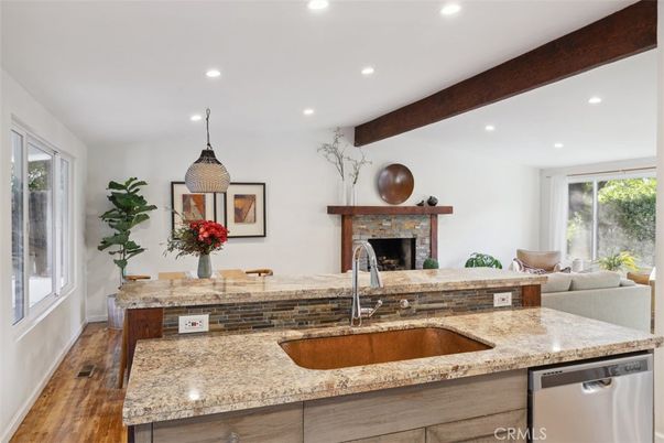 Fireplace, Interior, Pendant Lights, Recessed Lighting, Wood Texture Flooring