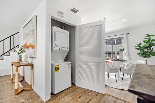 Dining room, Interior, Recessed Lighting, Utility Closets, Washer, Wood Texture Flooring