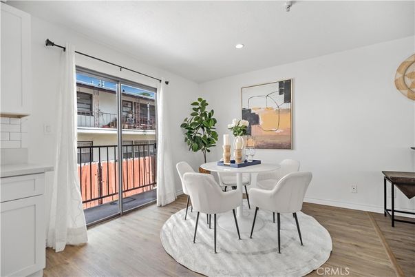 Dining room, Interior, Recessed Lighting, Wood Texture Flooring