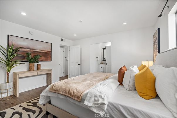 Bedroom, Interior, Recessed Lighting, Wood Texture Flooring