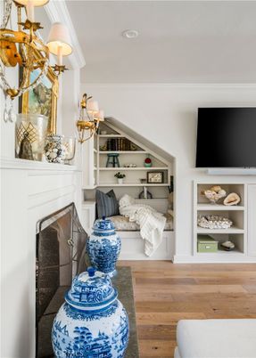 Fireplace, Interior, Recessed Lighting, Wood Texture Flooring