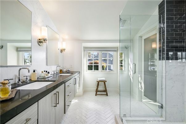 Bathroom, Dual Sink Vanities, Glass Shower, Interior, Marble Walls