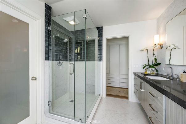 Bathroom, Dual Sink Vanities, Glass Shower, Interior, Marble