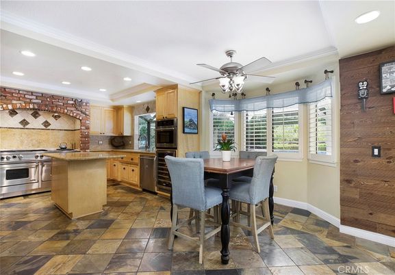 Dining room, Interior, Kitchen, Recessed Lighting, Stainless Steel Appliances, Wooden Walls