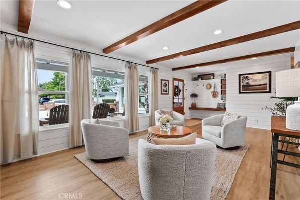 Interior, Living room, Recessed Lighting, Wooden Beams, Wood Texture Flooring