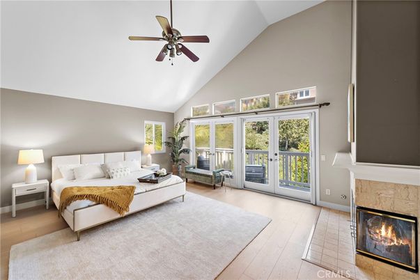 Bedroom, Fireplace, Interior, Wood Texture Flooring