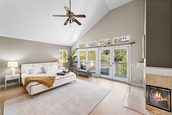 Bedroom, Fireplace, Interior, Wood Texture Flooring