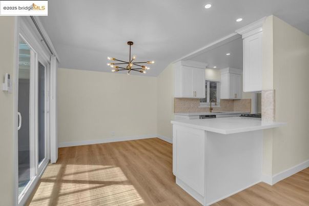 Interior, Kitchen, Pendant Lights, Recessed Lighting, Wood Texture Flooring