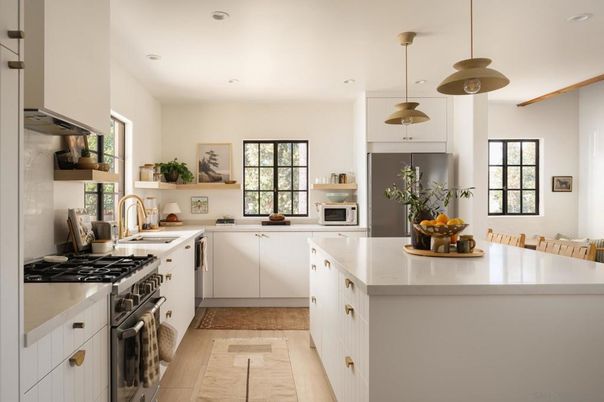 Interior, Kitchen, Pendant Lights, Recessed Lighting, Wood Texture Flooring
