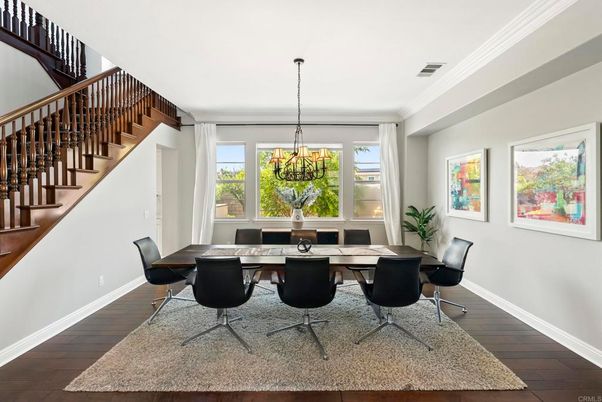 Dining room, Interior, Pendant Lights, Wood Texture Flooring