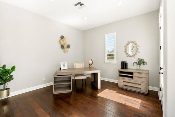Home Office, Interior, Recessed Lighting, Wood Texture Flooring