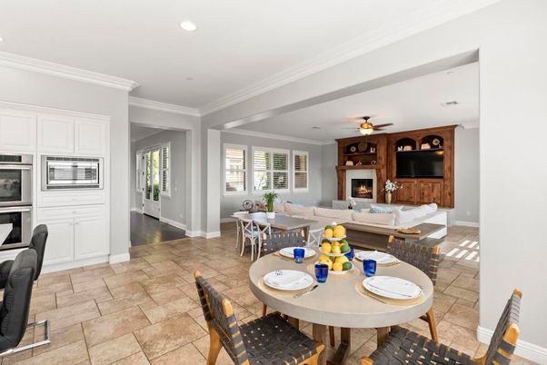Dining room, Fireplace, Interior, Living room, Recessed Lighting
