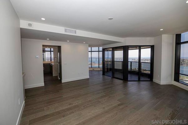 Empty room, Interior, Recessed Lighting, Water, Wood Texture Flooring