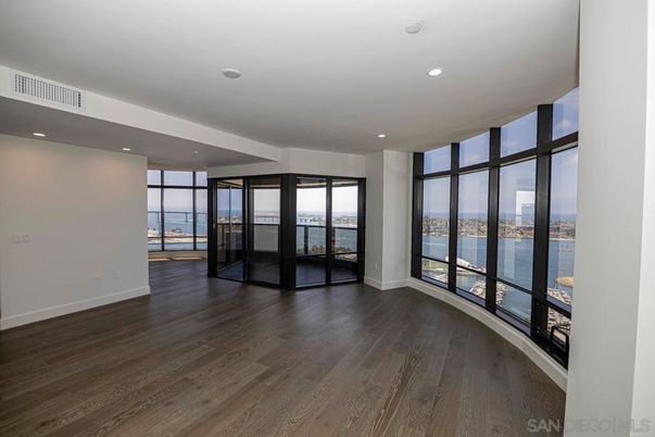 Empty room, Interior, Recessed Lighting, Water, Wood Texture Flooring