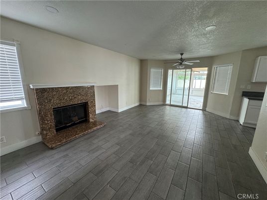 Empty room, Fireplace, Interior, Recessed Lighting, Wood Texture Flooring