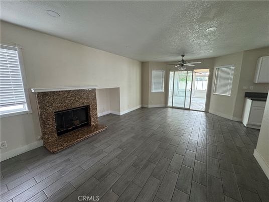 Empty room, Fireplace, Interior, Recessed Lighting, Wood Texture Flooring