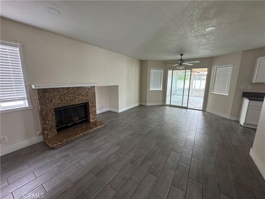 Empty room, Fireplace, Interior, Recessed Lighting, Wood Texture Flooring