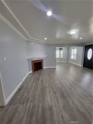Empty room, Fireplace, Interior, Recessed Lighting, Wood Texture Flooring