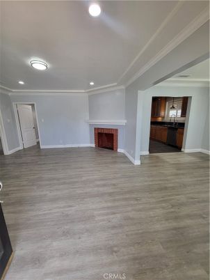 Empty room, Interior, Kitchen, Recessed Lighting, Wood Texture Flooring