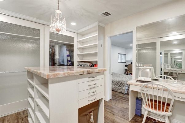 Bedroom, Interior, Pendant Lights, Recessed Lighting, Wood Texture Flooring