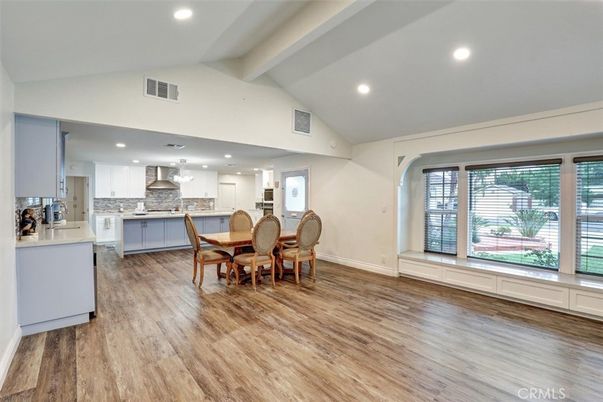 Dining room, Interior, Kitchen, Recessed Lighting, Wood Texture Flooring