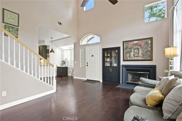 Fireplace, Interior, Pendant Lights, Wood Texture Flooring
