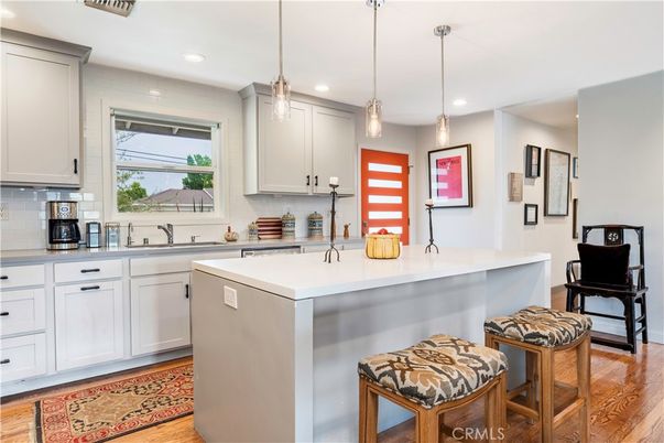 Interior, Kitchen, Pendant Lights, Recessed Lighting, Wood Texture Flooring