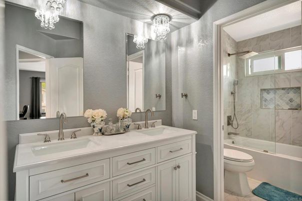 Bathroom, Dual Sink Vanities, Glass Shower, Interior, Marble Walls