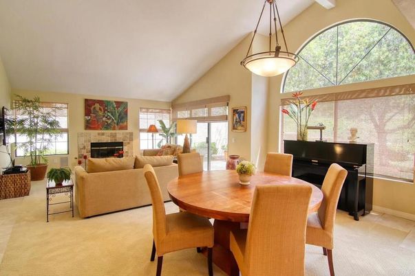 Dining room, Fireplace, Interior, Living room, Pendant Lights