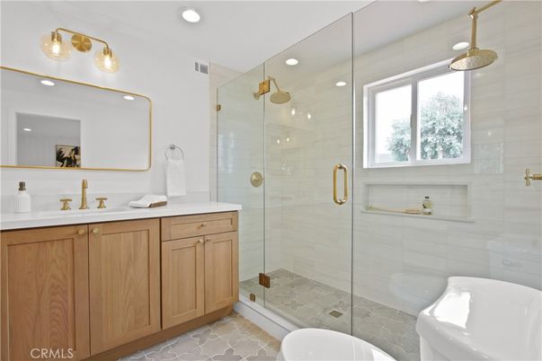 Bathroom, Glass Shower, Interior, Recessed Lighting