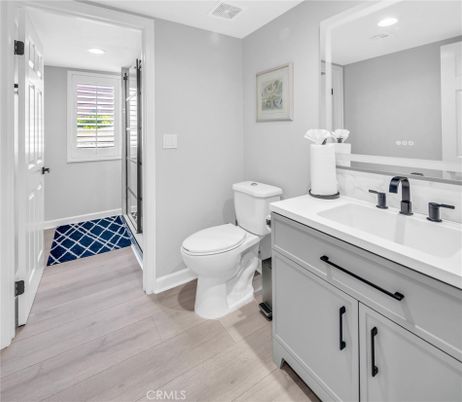 Bathroom, Interior, Recessed Lighting, Wood Texture Flooring