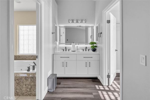 Bathroom, Dual Sink Vanities, Interior, Wood Texture Flooring