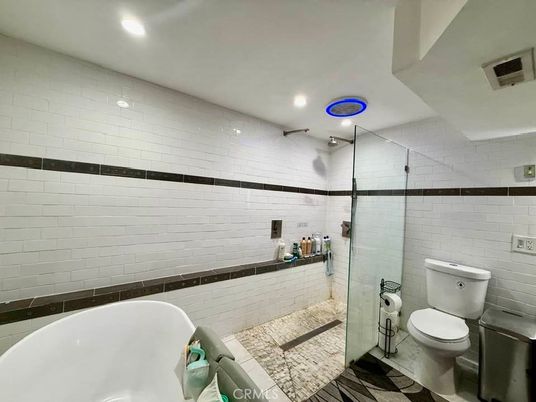 Bathroom, Free Standing Baths, Glass Shower, Interior, Recessed Lighting