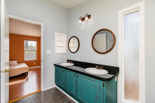 Bathroom, Dual Sink Vanities, Interior, Wood Texture Flooring