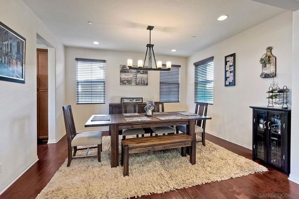 Chandelier, Dining room, Interior, Recessed Lighting, Wood Texture Flooring