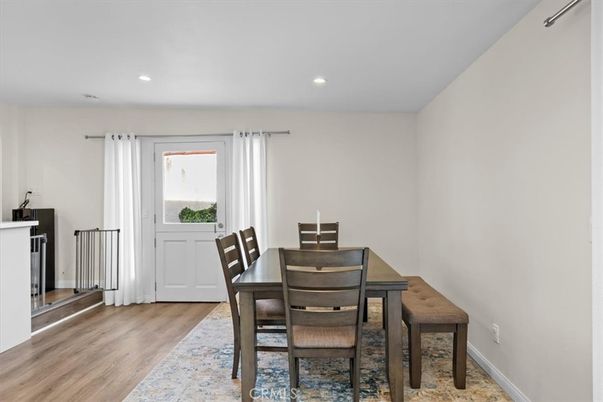 Dining room, Interior, Recessed Lighting, Wood Texture Flooring