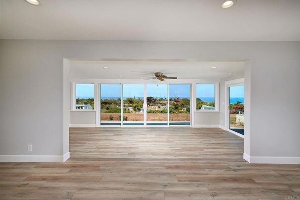 Empty room, Interior, Recessed Lighting, Water, Wood Texture Flooring