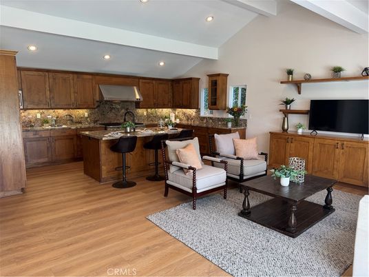 Interior, Kitchen, Living room, Recessed Lighting, Wood Texture Flooring