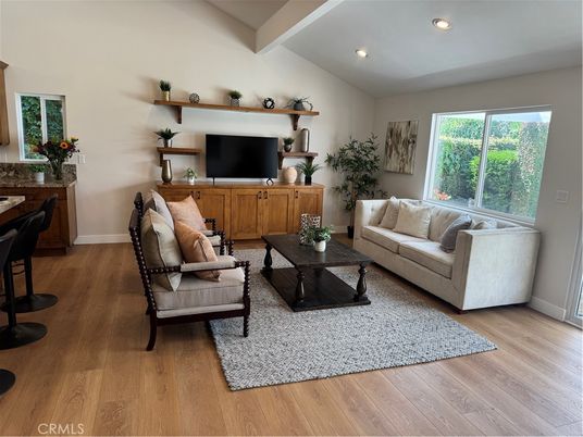 Interior, Living room, Recessed Lighting, Wood Texture Flooring