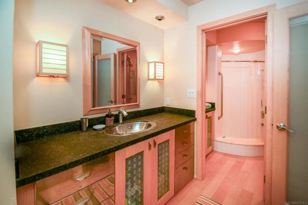 Bathroom, Interior, Recessed Lighting, Wood Texture Flooring