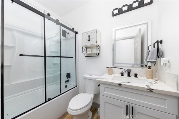Bathroom, Glass Shower, Interior, Wood Texture Flooring