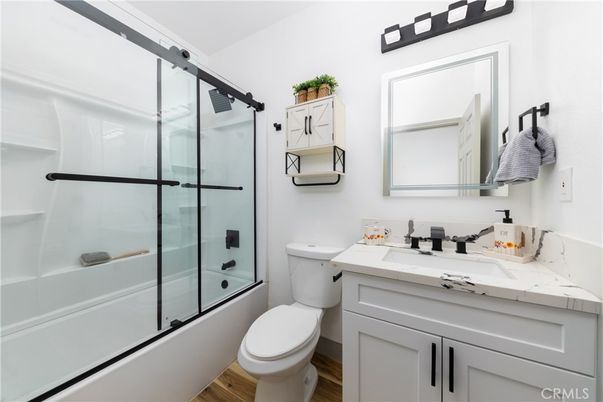 Bathroom, Glass Shower, Interior, Wood Texture Flooring