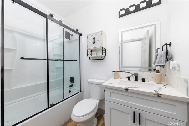 Bathroom, Glass Shower, Interior, Wood Texture Flooring