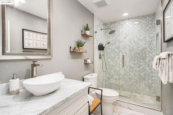 Bathroom, Glass Shower, Interior, Marble, Recessed Lighting