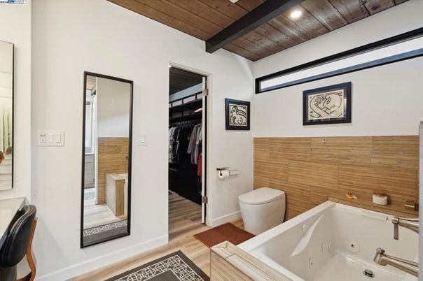 Bathroom, Interior, Recessed Lighting, Wooden Beams, Wooden Ceilings, Wood Texture Flooring, Wooden Walls