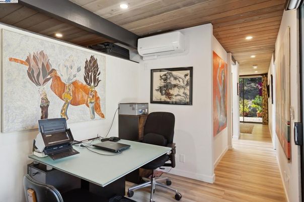 Home Office, Interior, Recessed Lighting, Wooden Ceilings, Wood Texture Flooring