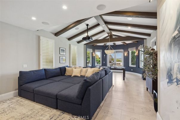 Interior, Living room, Pendant Lights, Recessed Lighting, Wooden Beams