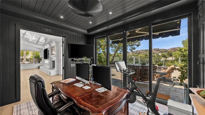 Fitness Equipment, Home Office, Interior, Recessed Lighting, Wood Texture Flooring